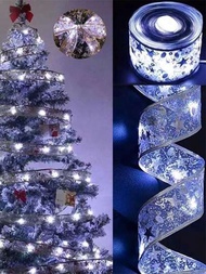 1 Pieza de liston lazo navideño para el arbol de navidad decorativo decoracion con luz led de pilas de 5 metros color luz amarilla y blanca a elegir