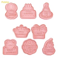 Picbliss 8pcs Birthday Cookie Molds Biscuits Stamp For Creative Fondant Baking At Homes