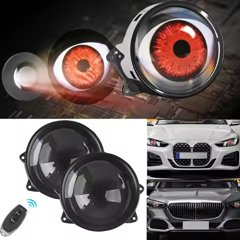 LED Car Dynamic Devil Eye Large Light 3-inch 33 Mode 3D Lens Dynamic Pupils Headlight Car Light Remo