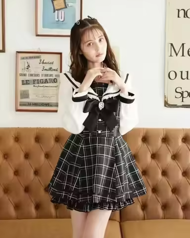 Spring Summer Sweet Lolita Bow Dress Shorts Suit Two-Piece Set Rojita Japanese Sailor Collar Slimmin
