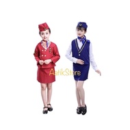 🇲🇾 Kids Stewardess Baju Kerjaya Kanak-Kanak Costume Pramugari School Day Women Flight Pilot