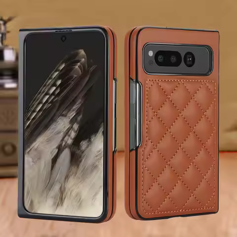 PU Leather Case For Google Pixel Fold Case Grid Pattern Folding Fundas For Pixel Fold Phone Cover Fu