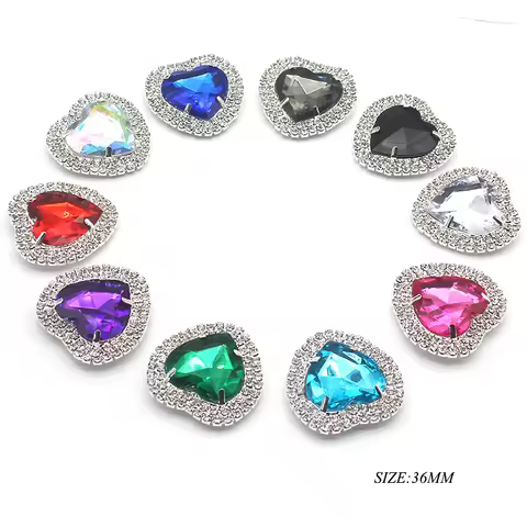 5Pcs/Lot 36MM DIY Peach Heart-Shaped Metal Rhinestone Buttons Used For Clothes Sewing Accessories Us