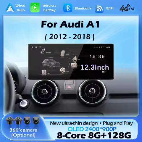 Ultra-thin host Wireless CarPlay Android 14 For Audi A1 2012 - 2018 Car Multimedia Radio Player DSP 