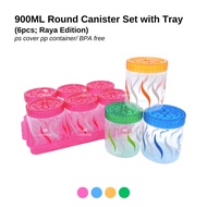 6pcs Round Canister with Tray 900ml Bekas Kuih Raya Set Cookies Container Set