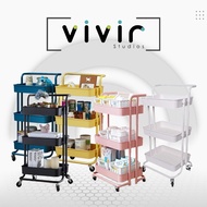VIVIR Multifunctional Metal Trolley PP Tray Storage Rack Office Shelves Home Book Shelving Rack