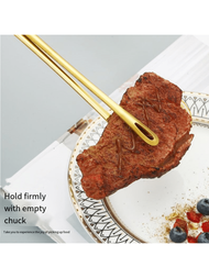 304不銹鋼食品夾韓式燒烤鉗子廚房工具麵包自助晚餐牛排燒烤肉草莓夾1件（單一尺寸，隨機顏色）