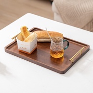 Dark Brown Color Ebony Solid Wood Rectangle Shape Serving Tray with Golden Metal Handle