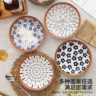 =IG= Japanese Retro Rattan Style Plate Vintage Ceramic Plate Ins Style Plate IGSTORY Plate Cafe Plat