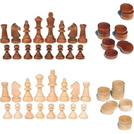 2 in 1 Chess Pieces Wood Chess Pieces + Checker Pieces Without Board (3.5 inches)