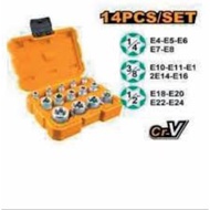 Set of 14 star socket heads type E Cr-V steel INGCO HKTETS0114