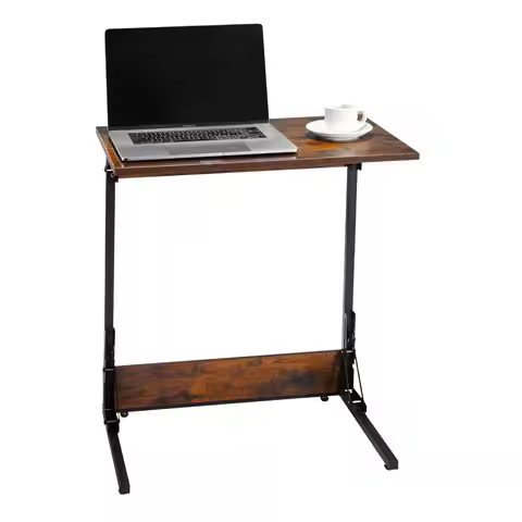 C Table, Folding C Shaped End Table with Metal Frame & Adjustable Feet, Foldable C Shaped Side Table