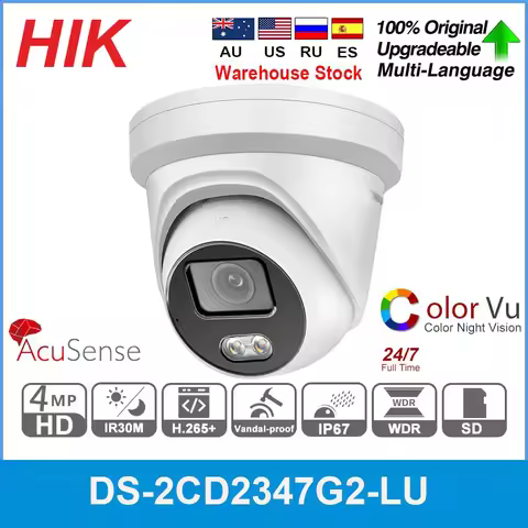 Hikvision Original 4MP IP Camera DS-2CD2347G2-LU POE ColorVu Built-in Mic SD Card Slot Security Surv