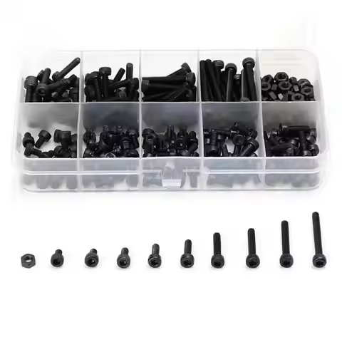 280pcs/box M2 M2.5 M3 Screw kits Hex socket head cap screw DIN912 Black steel Hexagon Cylinder Bolt 