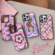 Phone Case For iPhone 16 Pro Max 15 11 14 13 12 Creative Mirror Design Girly Pink Purple Flowers Pat