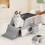 Stainless Steel Cat Litter Box Large Capacity Anti-Splash Cat Litter Box with Sand Control Box Flip 