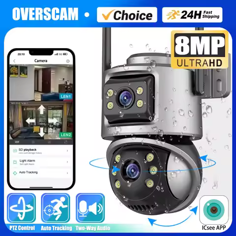 8MP Wifi PTZ Cameras Outdoor 4K Dual Lens Dual Screen Auto Tracking IP Camera CCTV Two-Way Audio Vid
