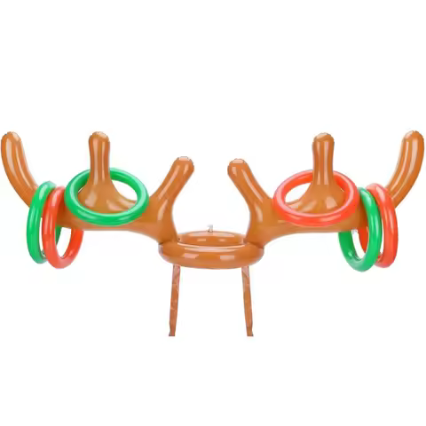 Christmas Party Toss Game Inflatable Reindeer Antler Hat with Rings for Family Xmas Fun Games