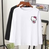  helo kitty baju t-shirt cotton lengan panjang perempuan lelaki 3xl Muslimah ootd viral long sleeve women navy