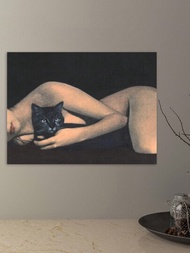 1件無框畫布油畫 , 性感女人牆藝術 , 性感女人握著黑色貓畫布油畫 , 復古油畫海報印刷 , 女人壁畫 , 客廳,臥室,辦公室,酒吧,派對裝飾,家居裝飾禮品