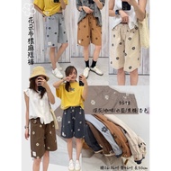 [HW] Ready Stock!Flower Cloth Label Linen Shorts Small Flower Full Version Printed Elastic Waist Cas