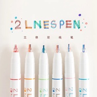 Novelty 2 Lines Pen 0.5mm Double Line Two Colors Marker Pen Art Drawing Cute School Supplies Korea S