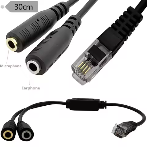 30CM RJ9 Plug to 2 X 3.5mm Jack Convertor RJ11 Jack Cable for PC Computer Headset to Avaya 1600 9600