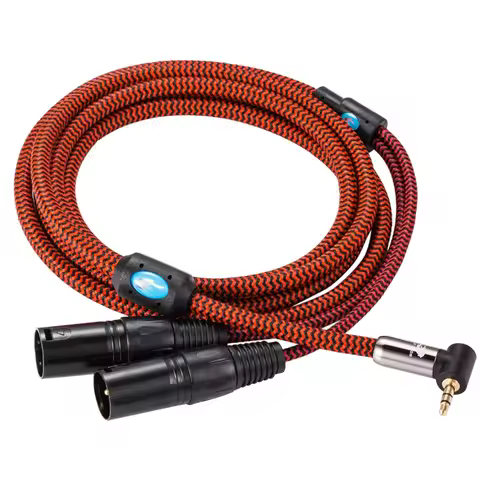 Premium Audio Cable Angled Mini Jack 3.5 to Dual XLR 3 Pin for PC Headphone Sound Mixer 3.5mm to 2 X