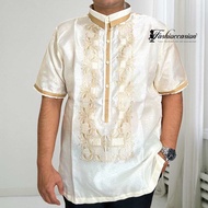 Modern Barong Tagalog SHORT SLEEVE W/ MOCCA PIPING Sports Collar - Modern Barong Tagalog For Men’s