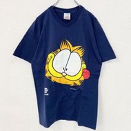 古著 SCREEN STARS 短袖人物印花 T 卹，必勝客，加菲貓，海軍藍，L 碼