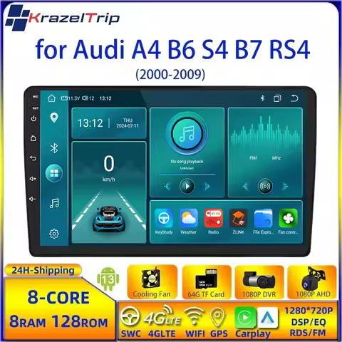 8 Core Car Radio for Audi A4 B6 S4 B7 RS4 2000 - 2009 Stereo Carplay Android Auto QLED GPS 4G DSP RD