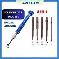 SCREW DRIVER TOOL SET 5IN1 WITH 5 BITS PHILLIPS 1.5/PENTALOBE 0.8/TRI-POINT 0.6/TORX T2/TORX T5 PHON