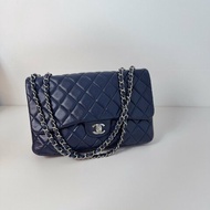 Chanel 香奈兒 深藍色羊皮風琴封蓋包