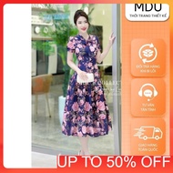 Korean Silk Dress MDU4266 Designed with Ball Sleeves, Gentle Flared Skirt Shape from MDU K35-D4-3