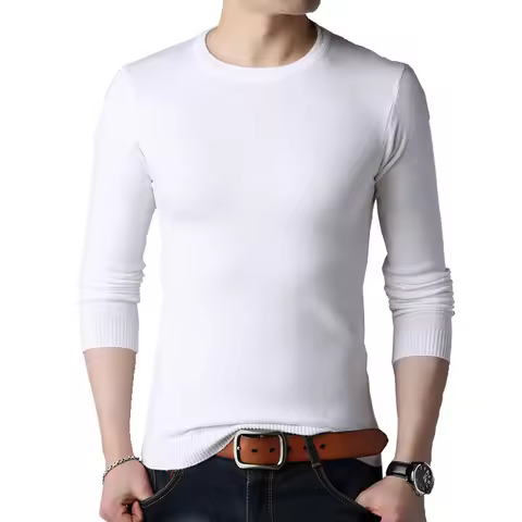 BROWON Brand Men Autumn Sweater Men's Long Sleeve O-Neck Slims Sweater Male Solid Color Business Whi