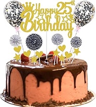 Happy 25th Birthday Cake Decoration 25 Years Man Women Cake Decoration 25th Birthday Gold Black Cake
