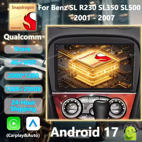Android 17 Car Radio Carplay Auto For Mercedes Benz SL R230 SL350 SL500 SL55 SL600 SL65 2001 - 2007 