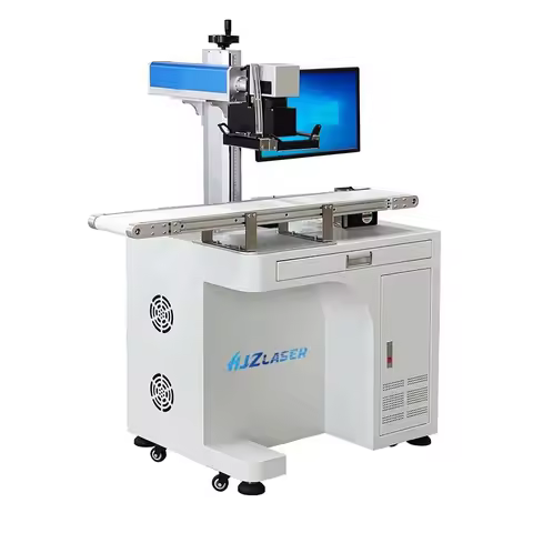 Fiber Laser Flying Marking Machine 20W 30W with EZCAD CCD Camera Belt Conveyor and Computer