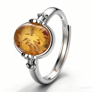 < QBOX > FASHION Jewelry [RYFJ1499] Exquisite Retro {Time Amber} Oval Open Sterling Silver Ring