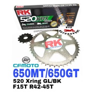 RK Sprocket Set CF MOTO MT650 GT650 RK 520 KRX X-Ring Black / Gold Chain 15T-43/44/45/46T Rantai Hit