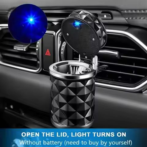 Car Cupholder Travel Ashtray with Lid and LED Light, Decorative Cigar Ash Bucket, Cigarette Ashtray,