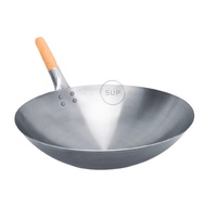 Metal Wok with Wood Handle / Carbon Steel wok / Cooking Pan / Kuali Besi / Kuali Goreng / Kuali Tomyam