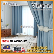 [1PC] Worthbuy 90% Blackout Curtain Vienna Jacquard Weave Curtain Blackout Curtain Langsir Tingkap Pintu Hook Ring Tirai