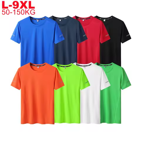 Plus Size 6xl 7xl 8xl 9xl Summer Big Tops Tees Quick Dry Slim Fit T-shirt Men Sport Mesh Short Sleev
