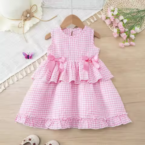 Girl's Fashion Dress, Butterfly Knot Tiered Waist Design, Kids For Age 3-8Y Summer Ruffles Cute Knee