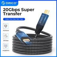 ORICO 5m 20Gbps USB C Cable PD100W Fast Charger Cord USB3.2 Gen 2 HD 4K 60Hz Video Braided with E-mark for Laptop
