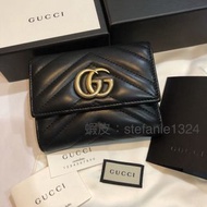 正Gucci GG Marmont短夾Wallet 474802真皮三折式短夾卡夾長皮夾中夾現貨黑色有購證零錢包