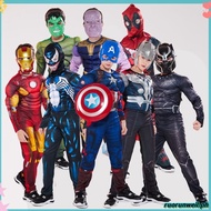 The Avengers Muscle Superhero Captain America Iron Man Black Panther Venom SpiderMan Hulk Costumes Cosplay for Kids Children Boy Costume Party