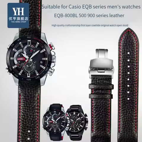 Curved Interface Leather Watch Strap 22mm Fits Casio EDIFICE EQB-800BL EQB-900 501 500 Racing Leathe