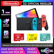 Nintendo Switch OLED Console (Red &amp; Blue Joy-Con) with SD Card Bundle 128GB/256GB/512GB - Local SG Warranty 12BUY.IOT